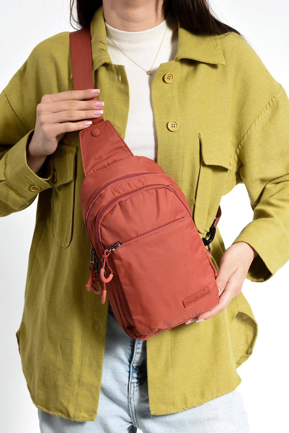 Üç Bölmeli Unisex Göğüs (Bodybag) Çantası Kiremit (Model: 571-9N) 