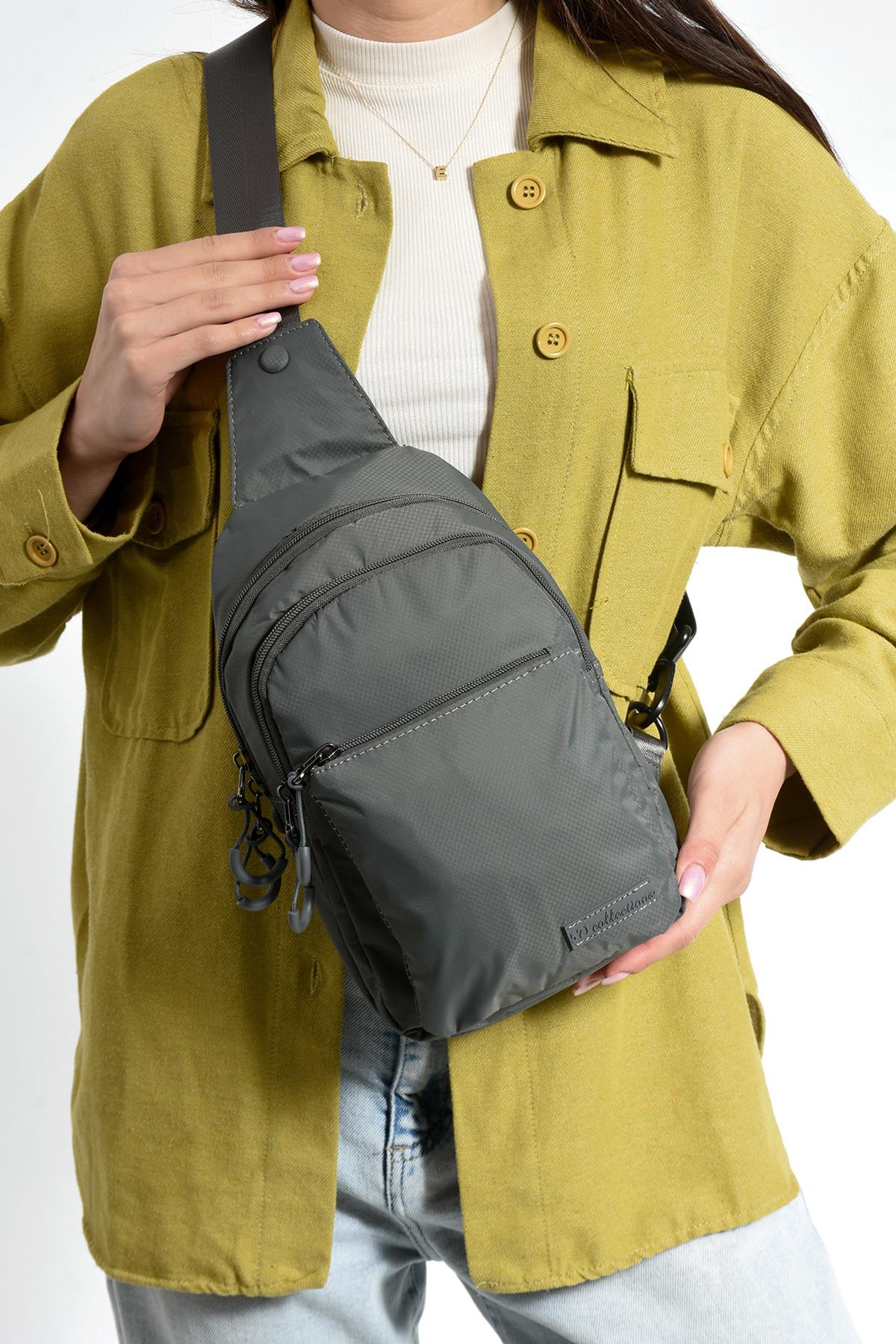 Üç Bölmeli Unisex Göğüs (Bodybag) Çantası Gri (Model: 571-9N) 