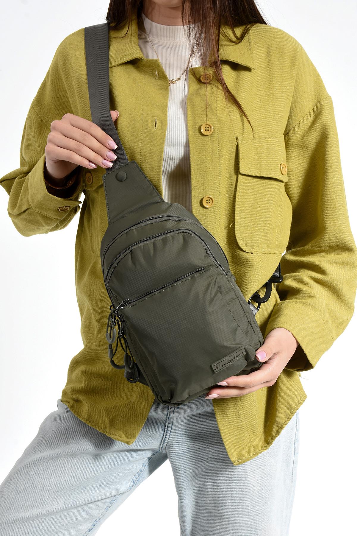 Üç Bölmeli Unisex Göğüs (Bodybag) Çantası Haki (Model: 571-9N) 