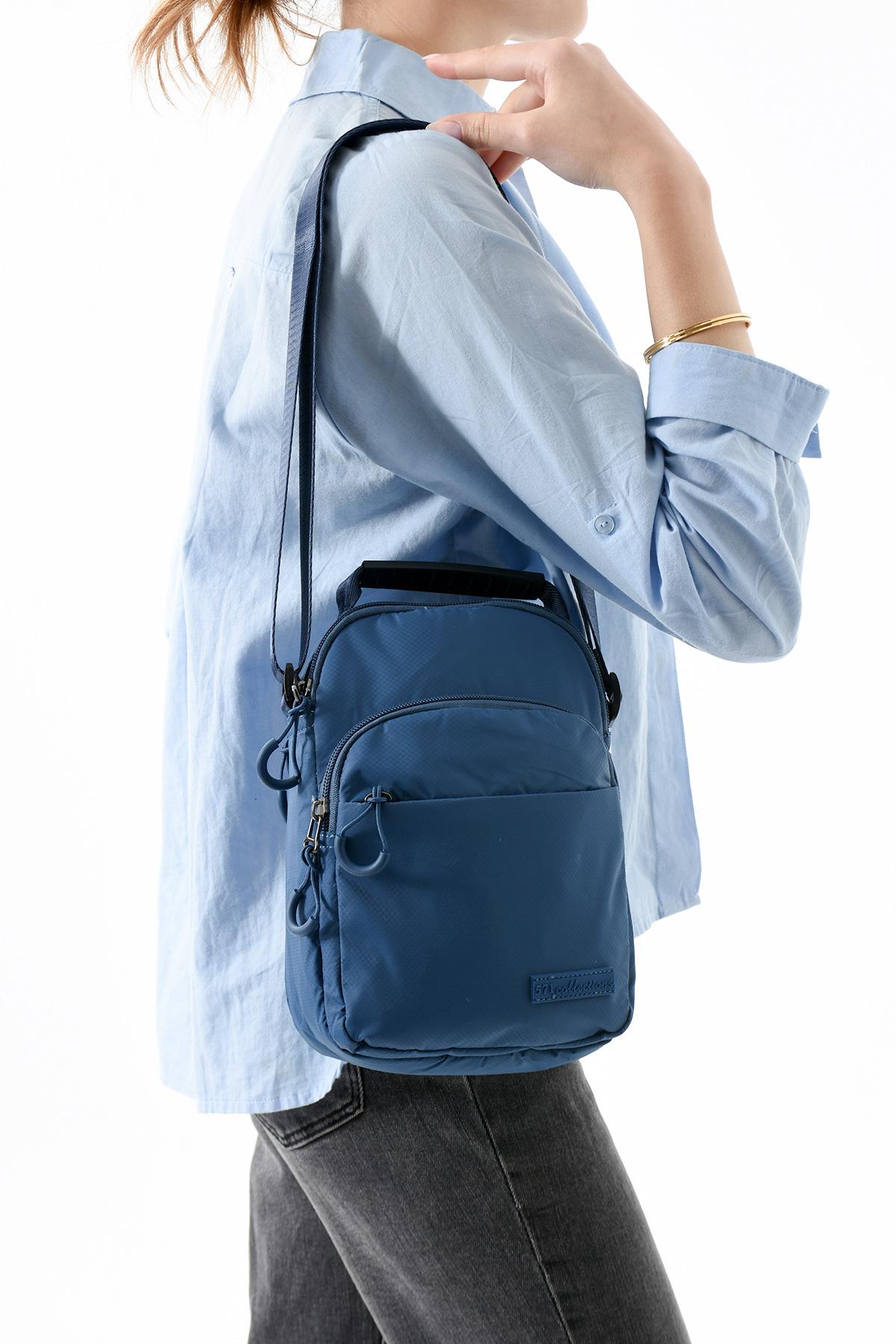 Üç Bölmeli Unisex Göğüs (Bodybag) - El Çantası Mavi (Model: 571-9P) 