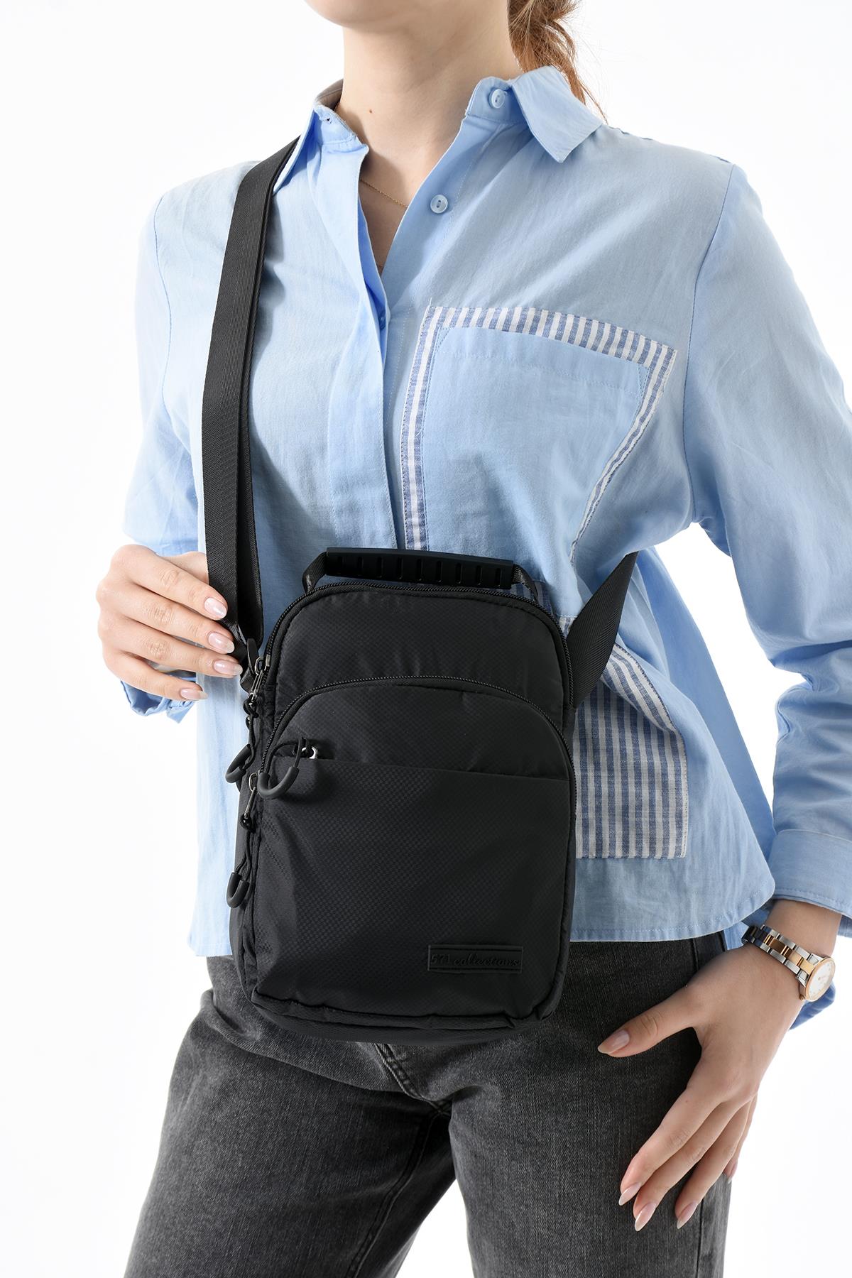 Üç Bölmeli Unisex Göğüs (Bodybag) - El Çantası Siyah (Model: 571-9P) 