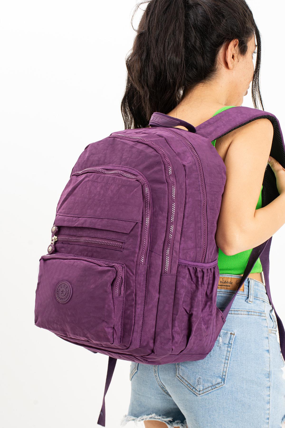 Ultra Hafif Çok Cepli Krinkıl Sırt Çantası Mor (Model: 571-3B)
