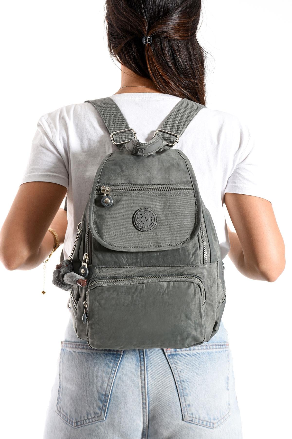 Ultra Hafif Çok Cepli Küçük Boy Sırt Çantası Unisex Gri (Model: 571-4G)