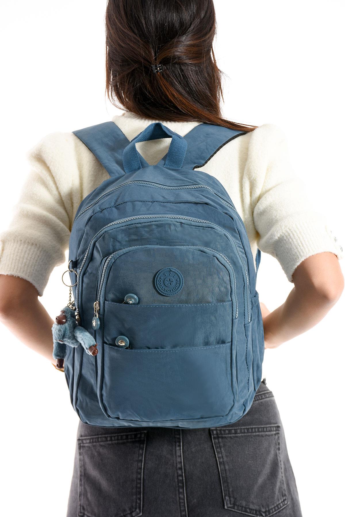Ultra Hafif Çok Cepli Orta Boy Sırt Çantası Unisex Mavi (Model: 571-4C)