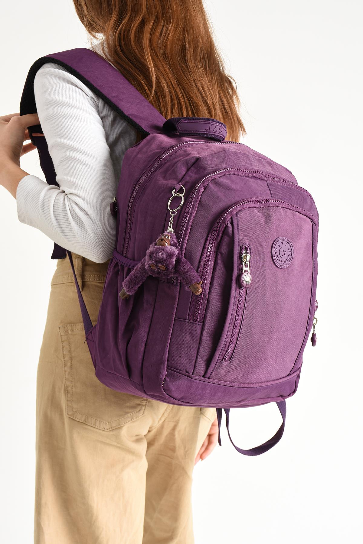 Ultra Hafif Çok Cepli Orta Boy Sırt Çantası Mor (Model: 571-4D)
