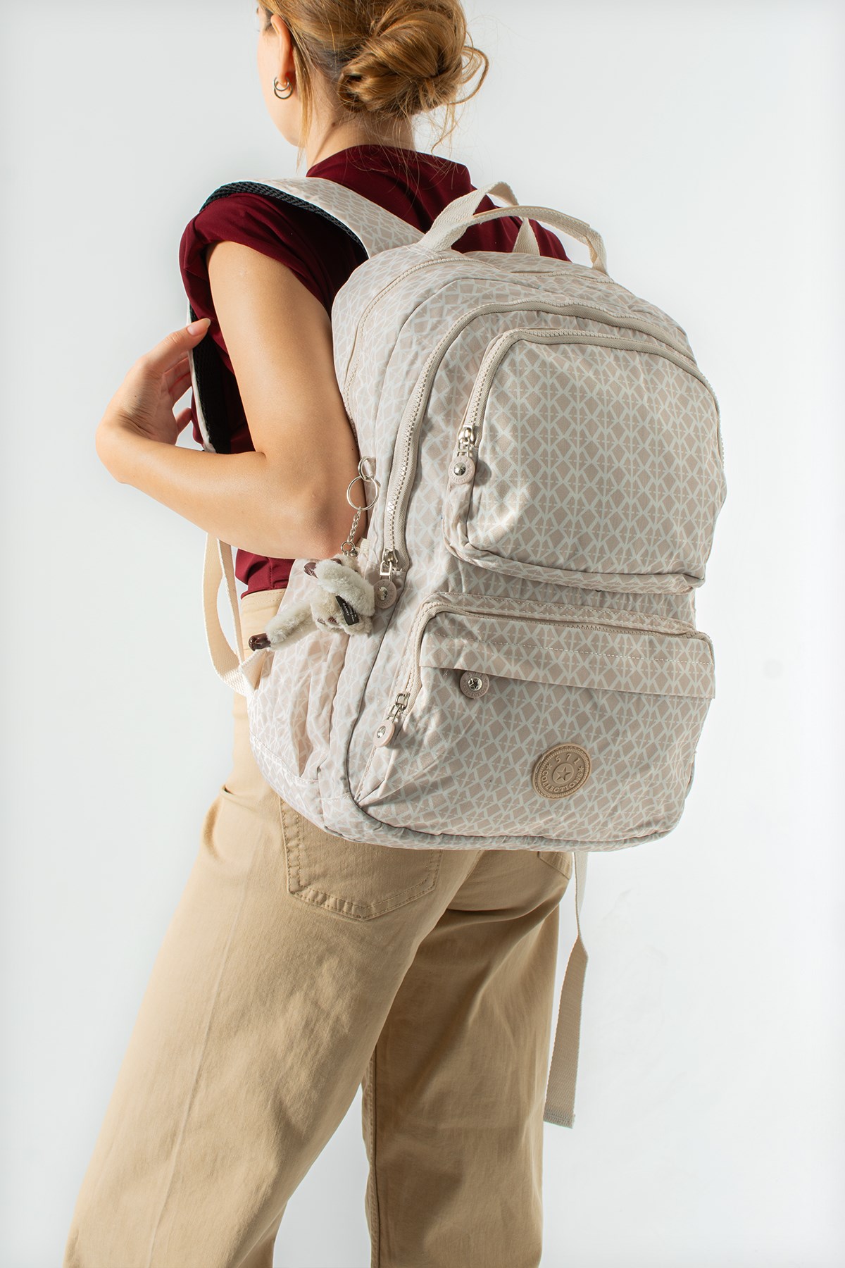 571-2HUltra Hafif Çok Cepli Su Geçirmez Sırt Çantası Unisex Desenli Krem (Model: 571-2H)