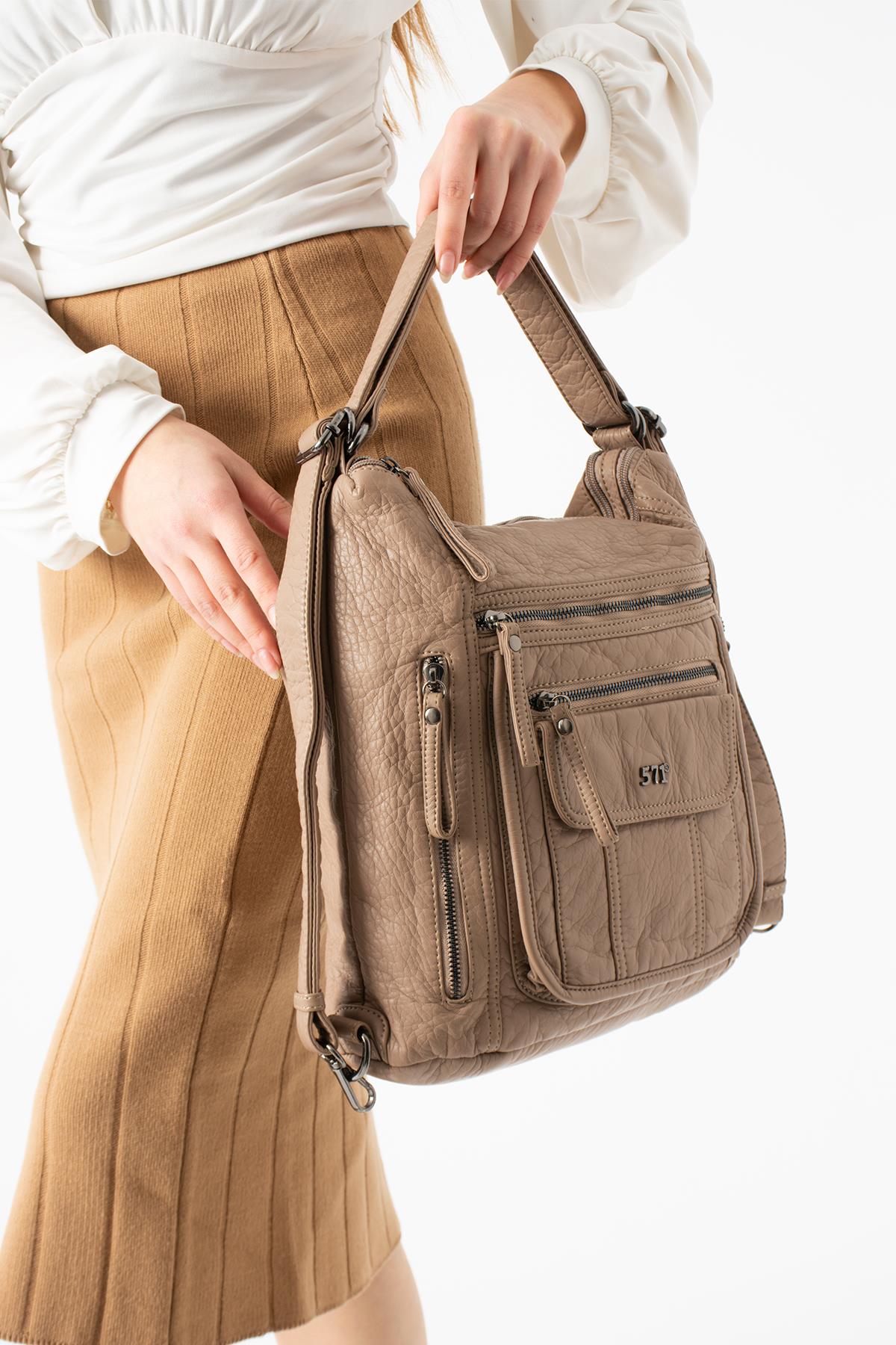 571-14-18DYıkanmış Deri Hem Sırt Hem Omuz Çantası Krem Model: (571-14-18D)