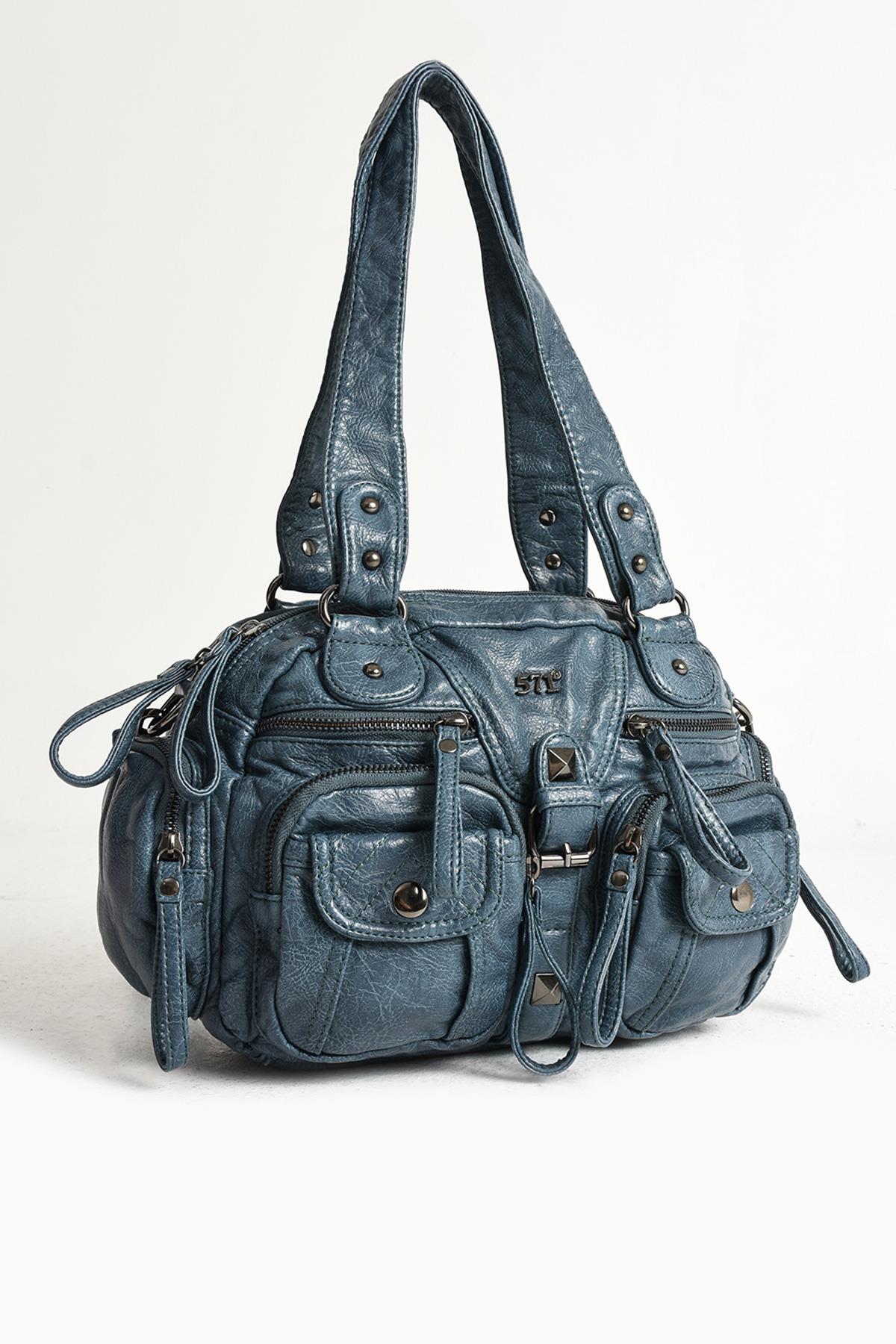 Yıkanmış Deri Omuz Çantası Siyah (Model: 571-11-13D)