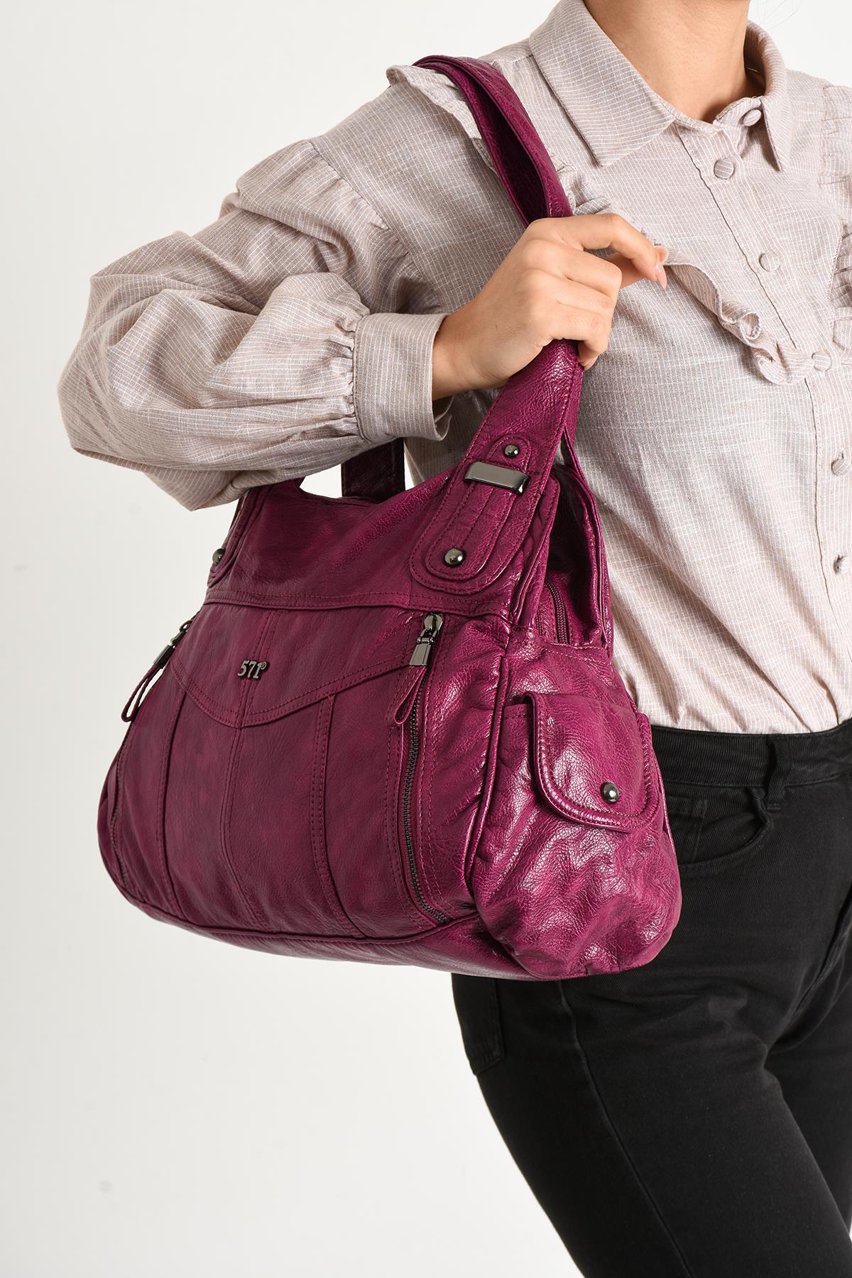 Yıkanmış Deri Omuz Çantası Pembe (Model: 571-11-13C) 