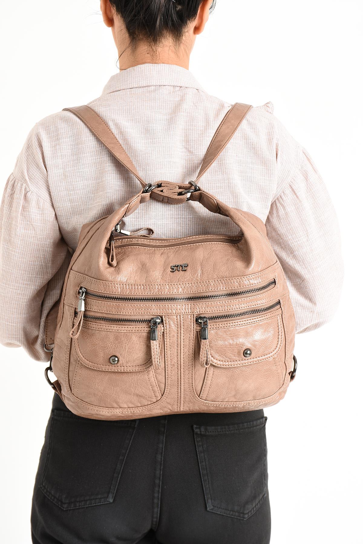 Yıkanmış Deri Omuz Çantası Vizon (Model: 571-11-13A) 