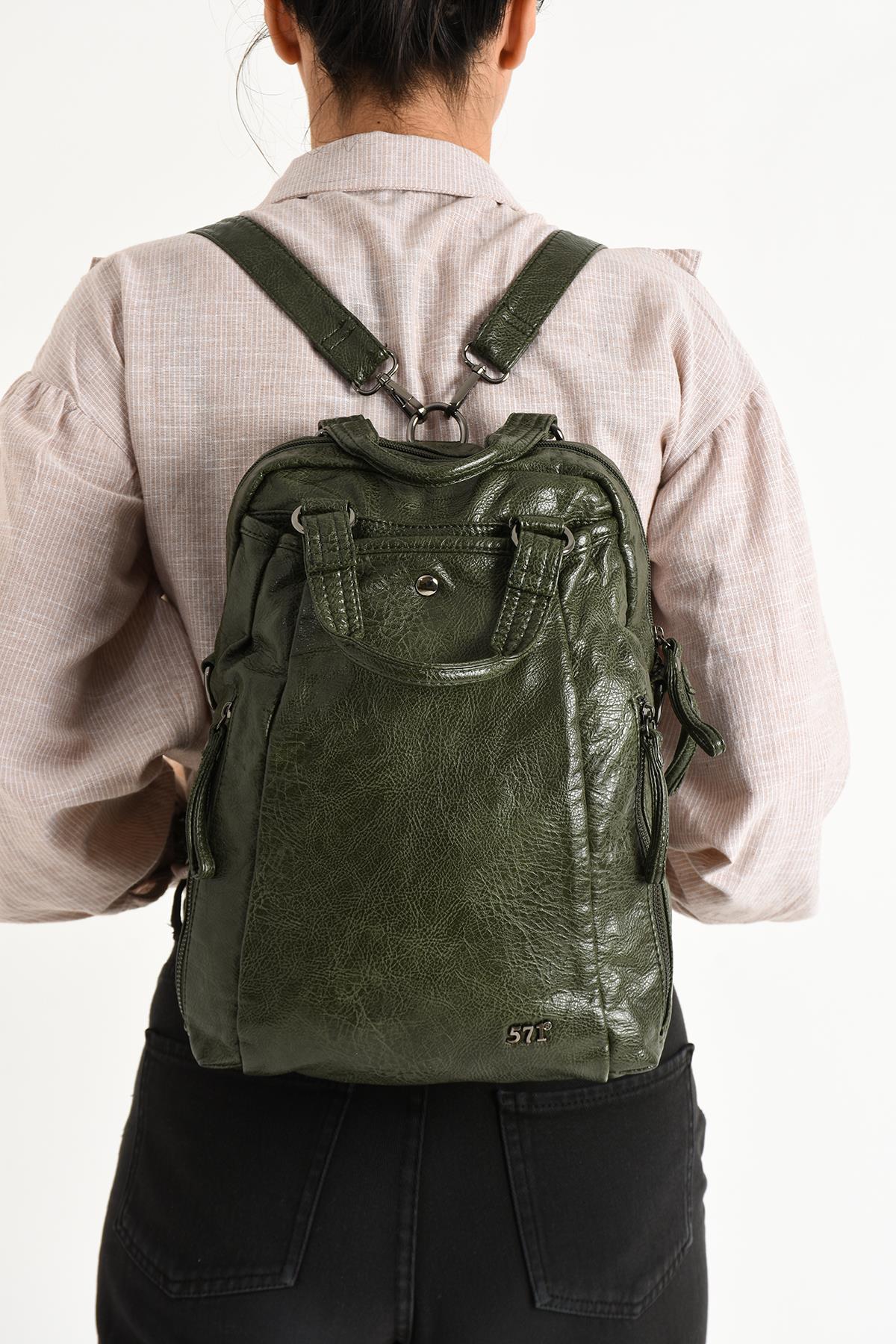Yıkanmış Deri Sırt Çantası Bronz (Model: 571-9-12A)