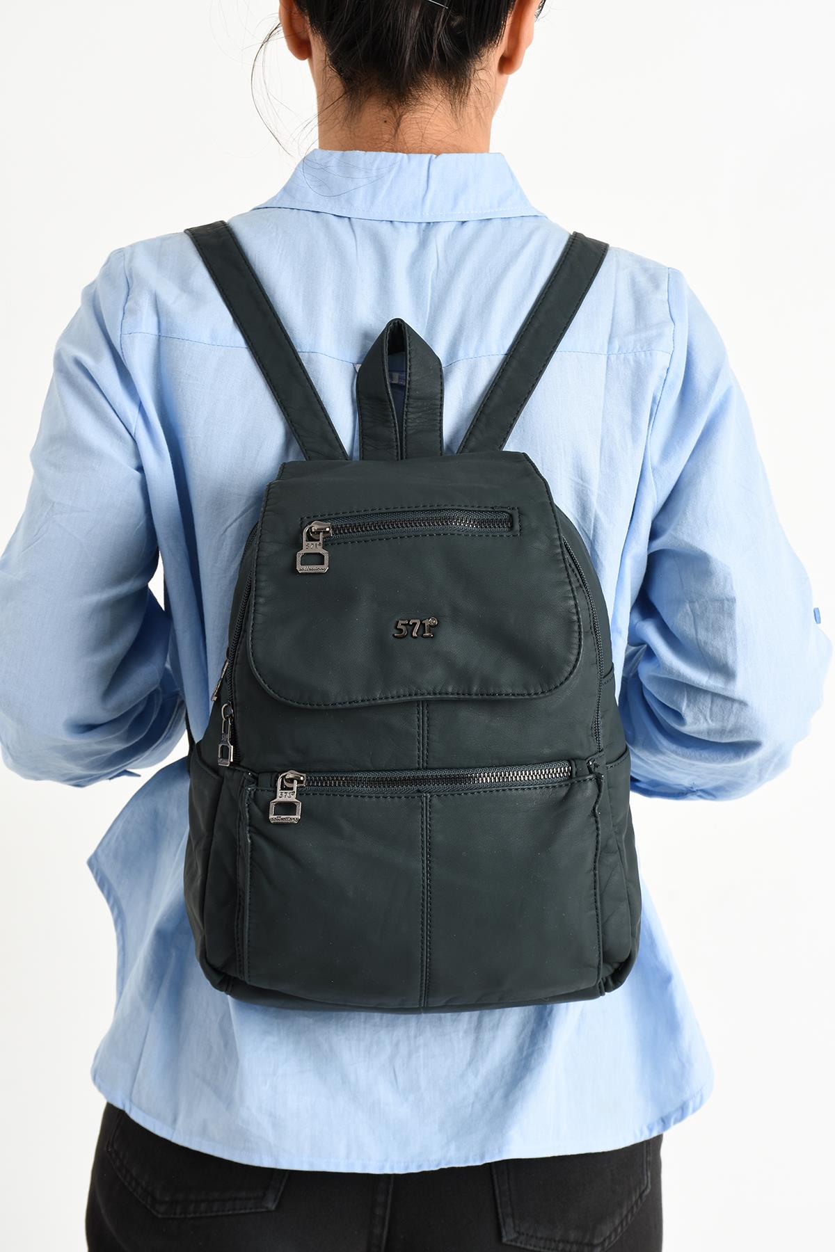 Yıkanmış Deri Sırt Çantası P.Mavisi (Model: 571-9-11A) 