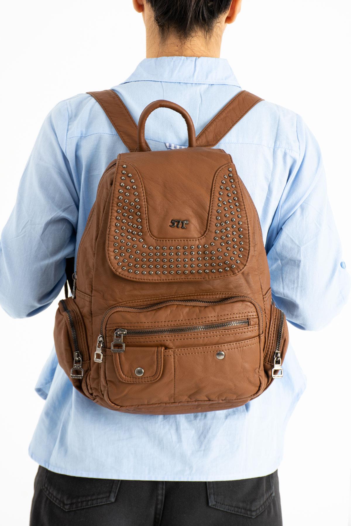 Yıkanmış Deri Sırt Çantası Taba (Model: 571-9-11D) 