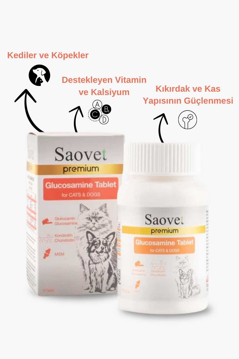 Saovet Glucosamine Tablet Kediler ve Köpekler İçin Glukozamin Tablet 75gr