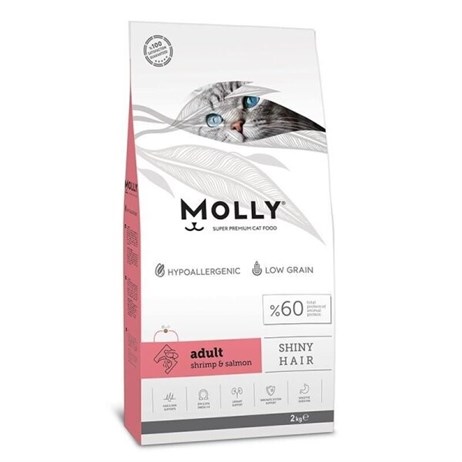 Molly Shiny Hair Hypo-Allergenic Somonlu ve Karidesli Düşük Tahıllı Yetişkin Kedi Maması 2 kg