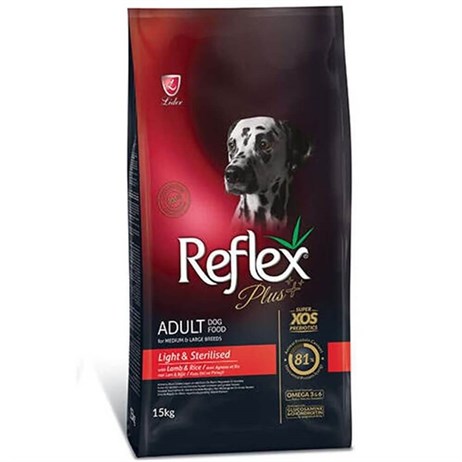 Reflex Plus Kuzu Etli ve Pirinçli Light ve Kısırlaştırılmış Köpek Maması 15kg