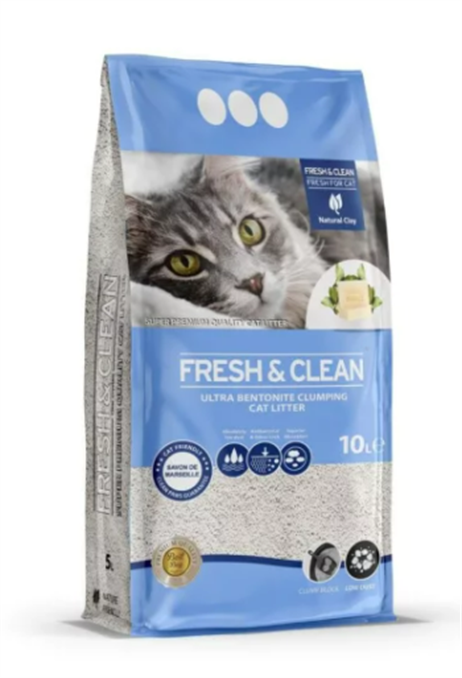 Fresh&Clean İnce Taneli Marsilya Sabunlu Süper Topaklanan Kedi Kumu 10 lt