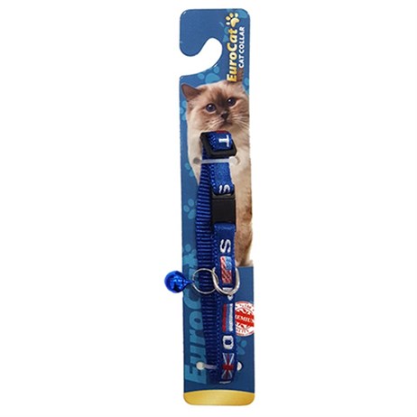 EuroCat Zilli Kedi Boyun Tasması 28cm (Bayrak Desenli Mavi)