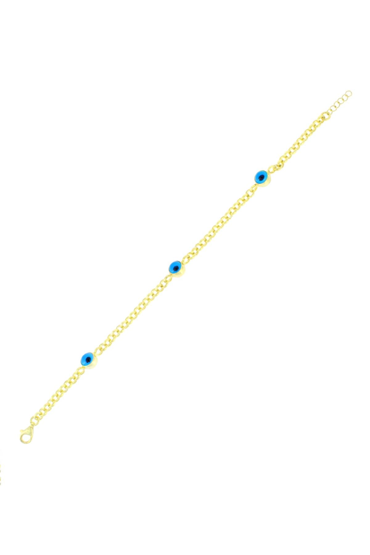 925 Ayar Gümüş Nazar Göz Boncuk Detay Zincir Bileklik 