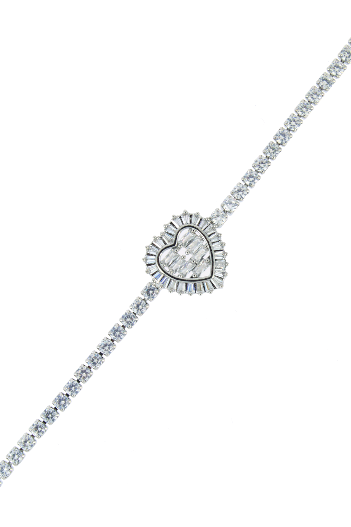 Taş İşlemeli Kalp Detaylı Çelik Bileklik