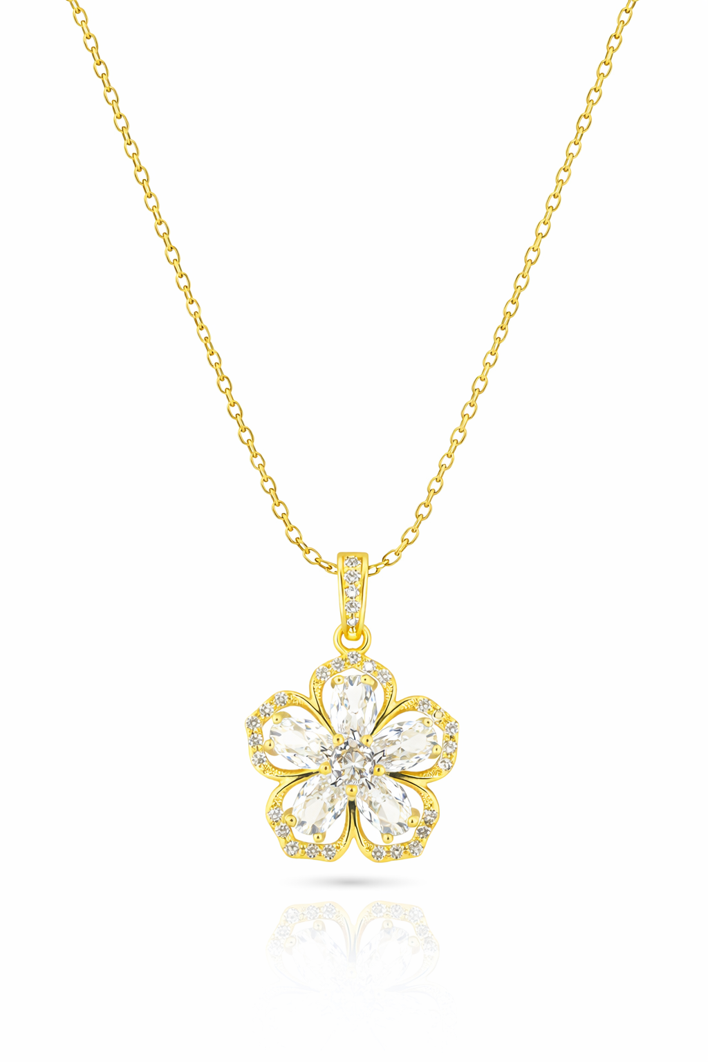 Taş işlemeli Çiçek Motifli Çelik Kolye