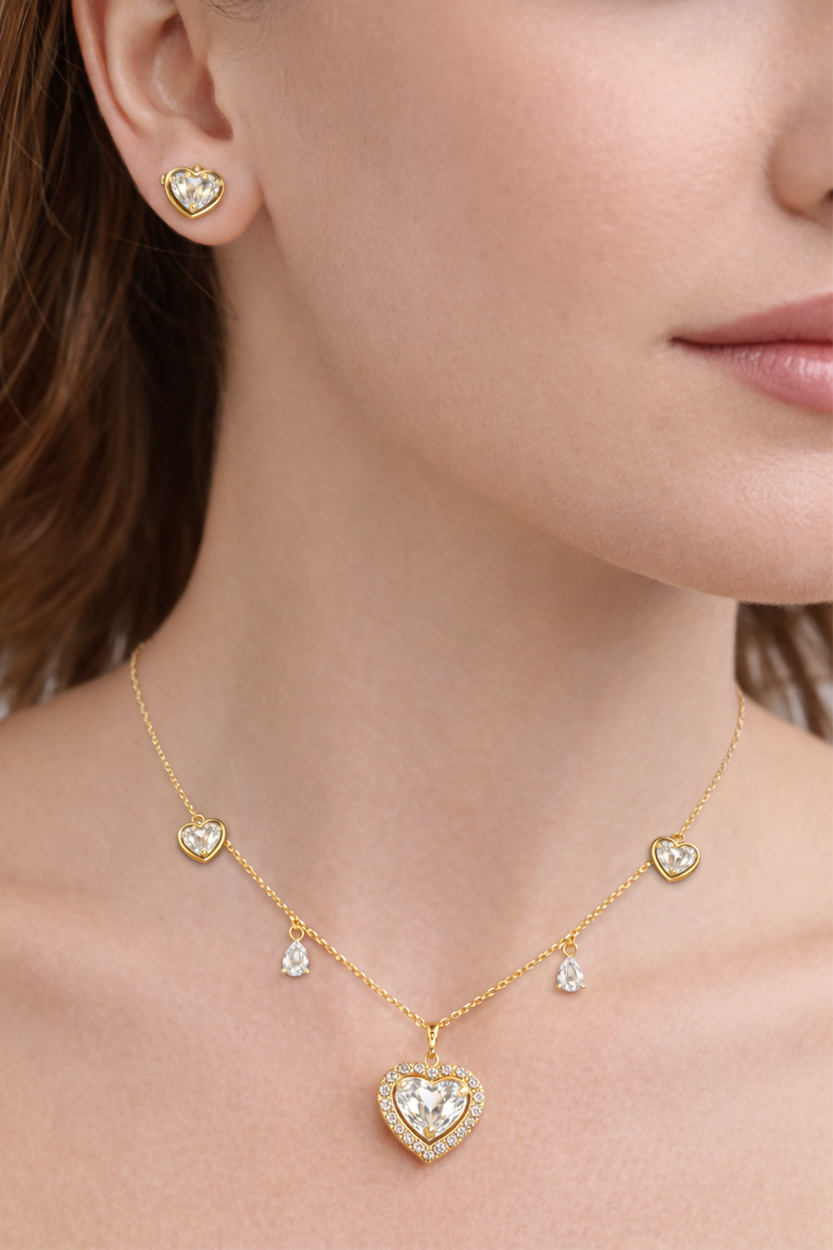 Kalp Tasarım Çelik Takı Set