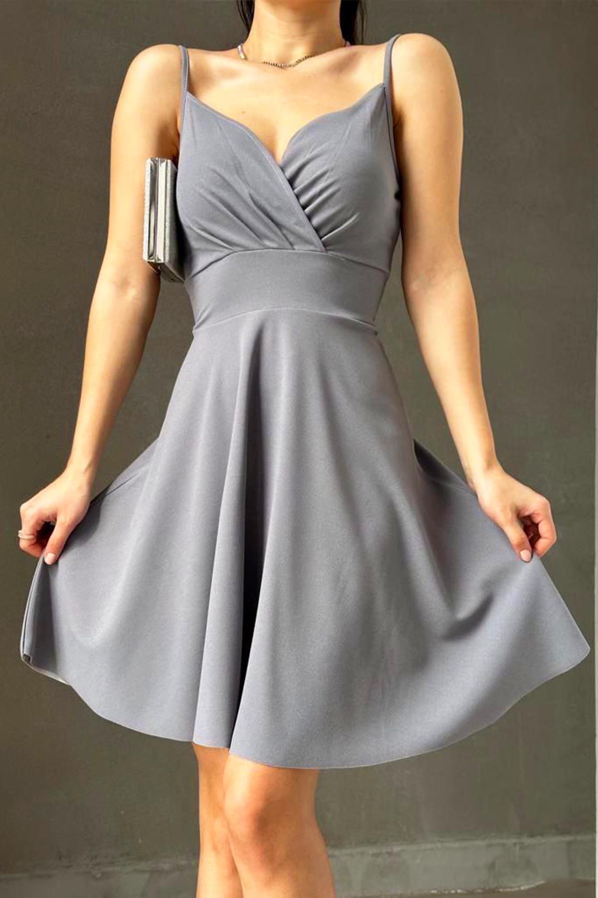 İnce Askılı İthal Krep Elbise