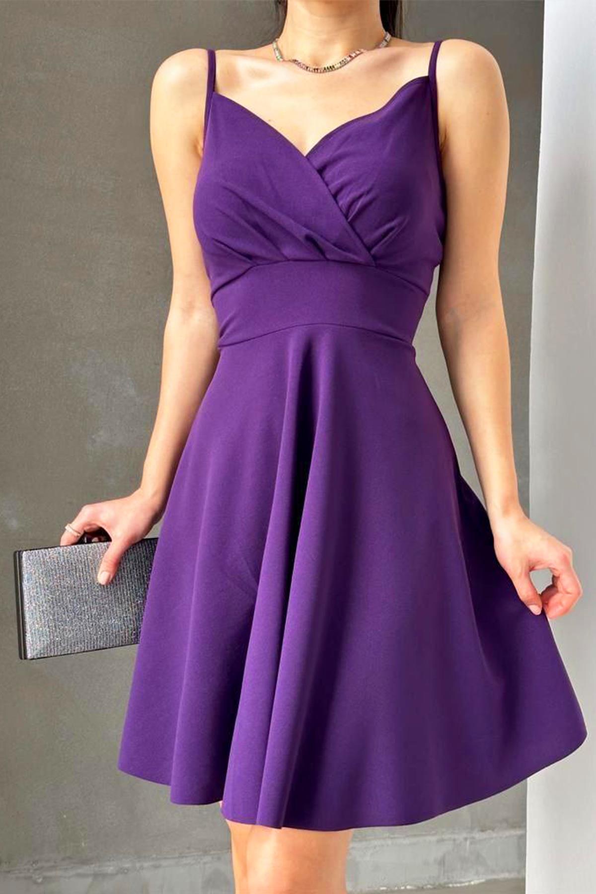 İnce Askılı İthal Krep Elbise