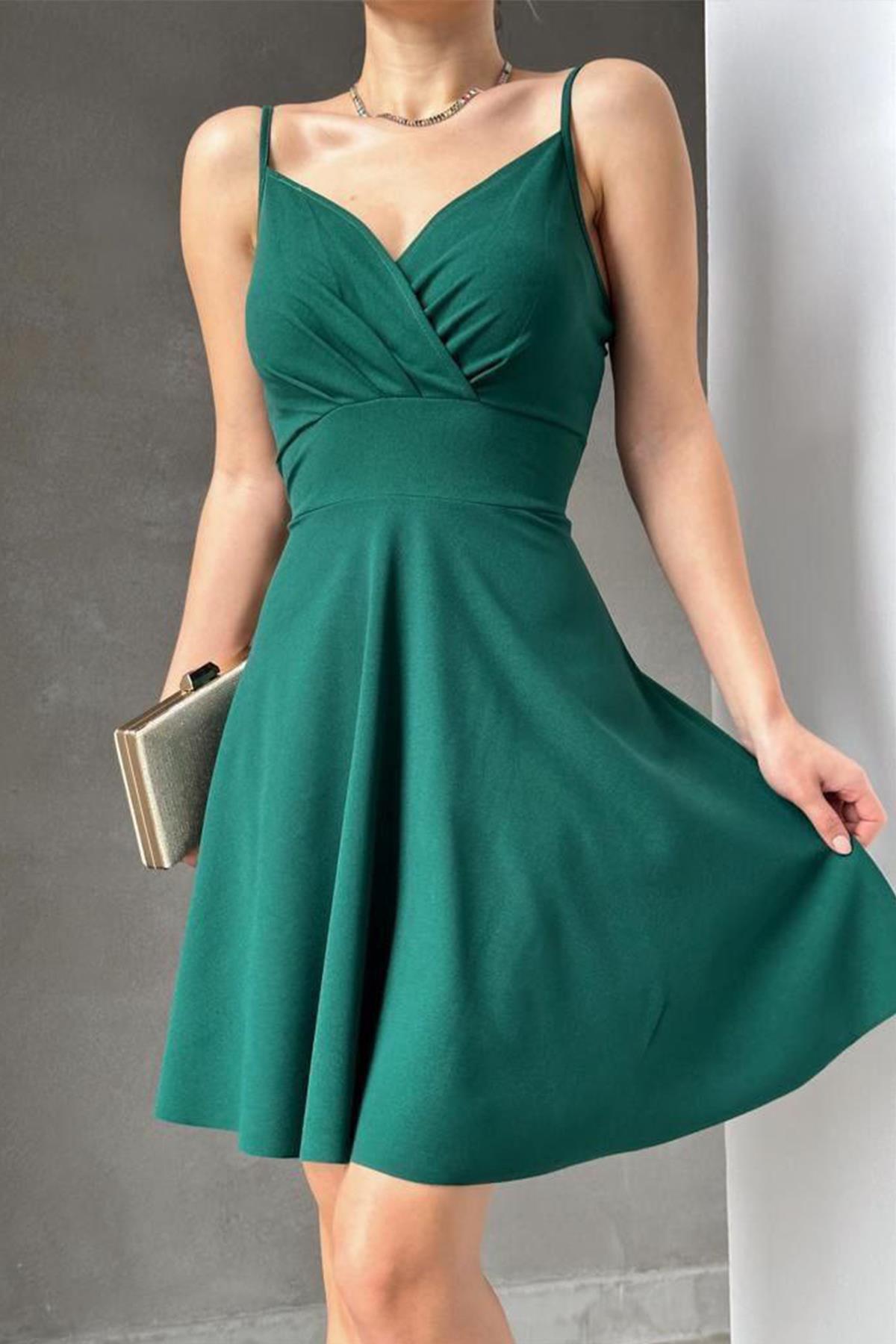 İnce Askılı İthal Krep Elbise