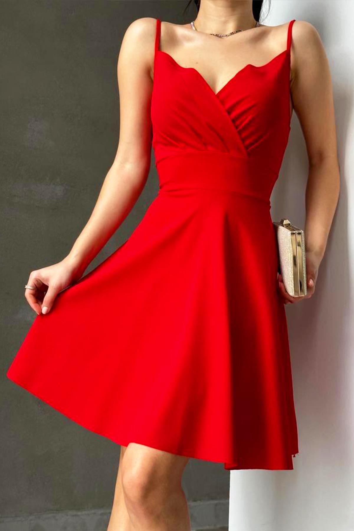 İnce Askılı İthal Krep Elbise