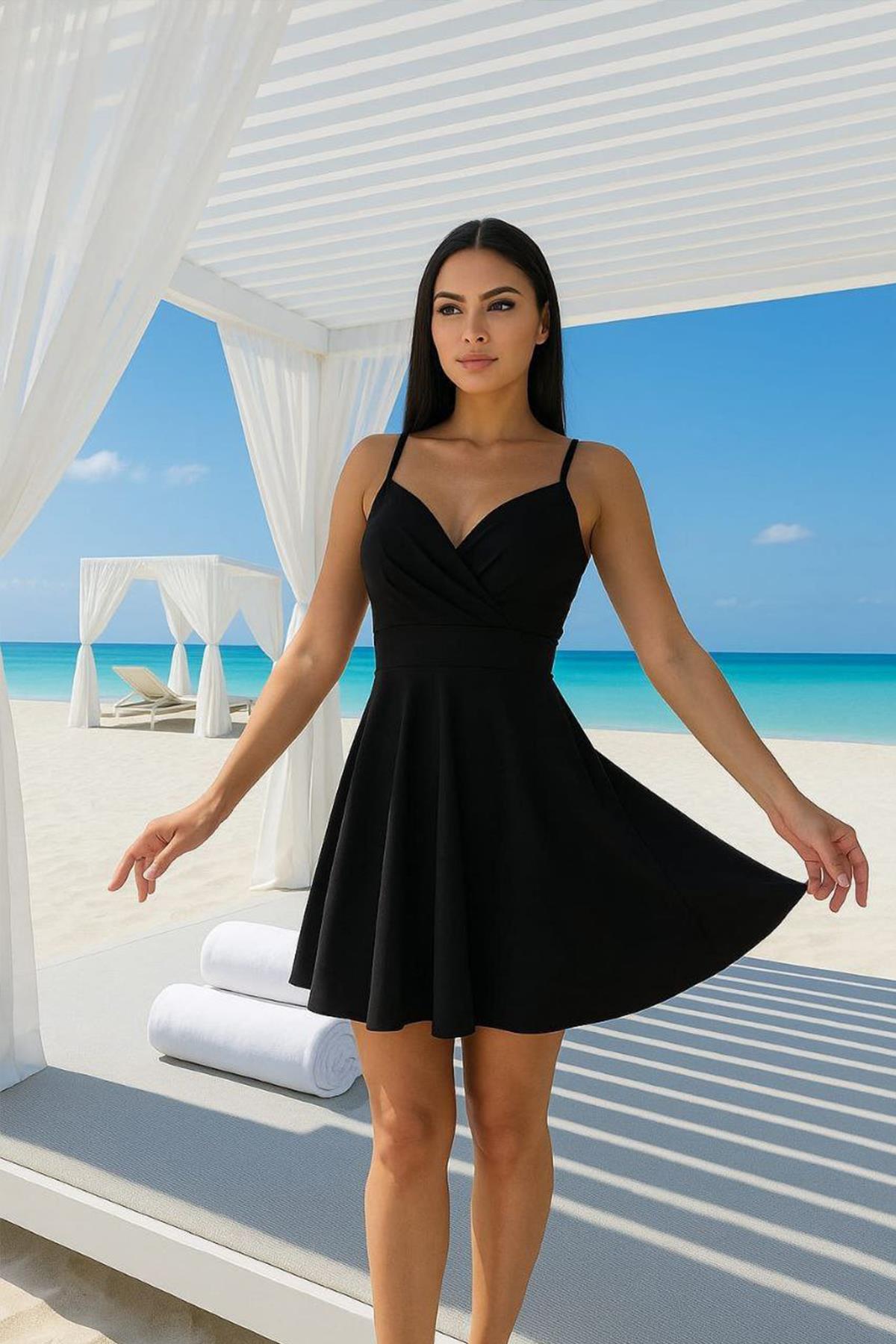 İnce Askılı İthal Krep Elbise