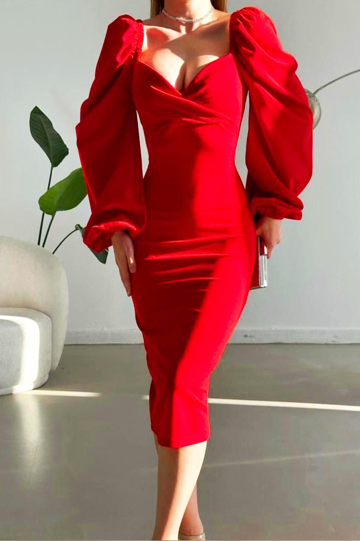 İthal Krep Kumaş Uzun Kol Elbise