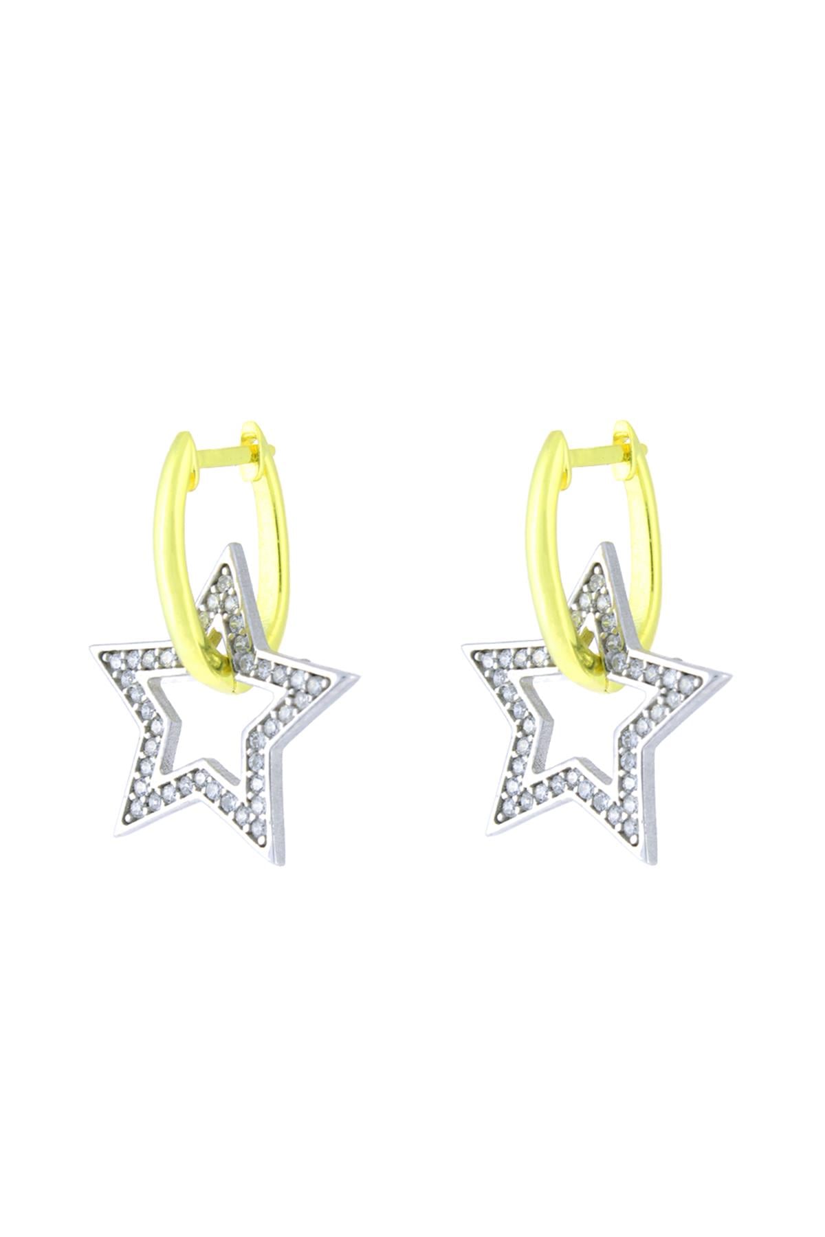 925 Ayar Gümüş Taş İşlemeli Yıldız Küpe