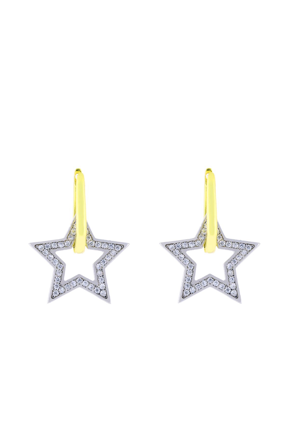 925 Ayar Gümüş Taş İşlemeli Yıldız Küpe