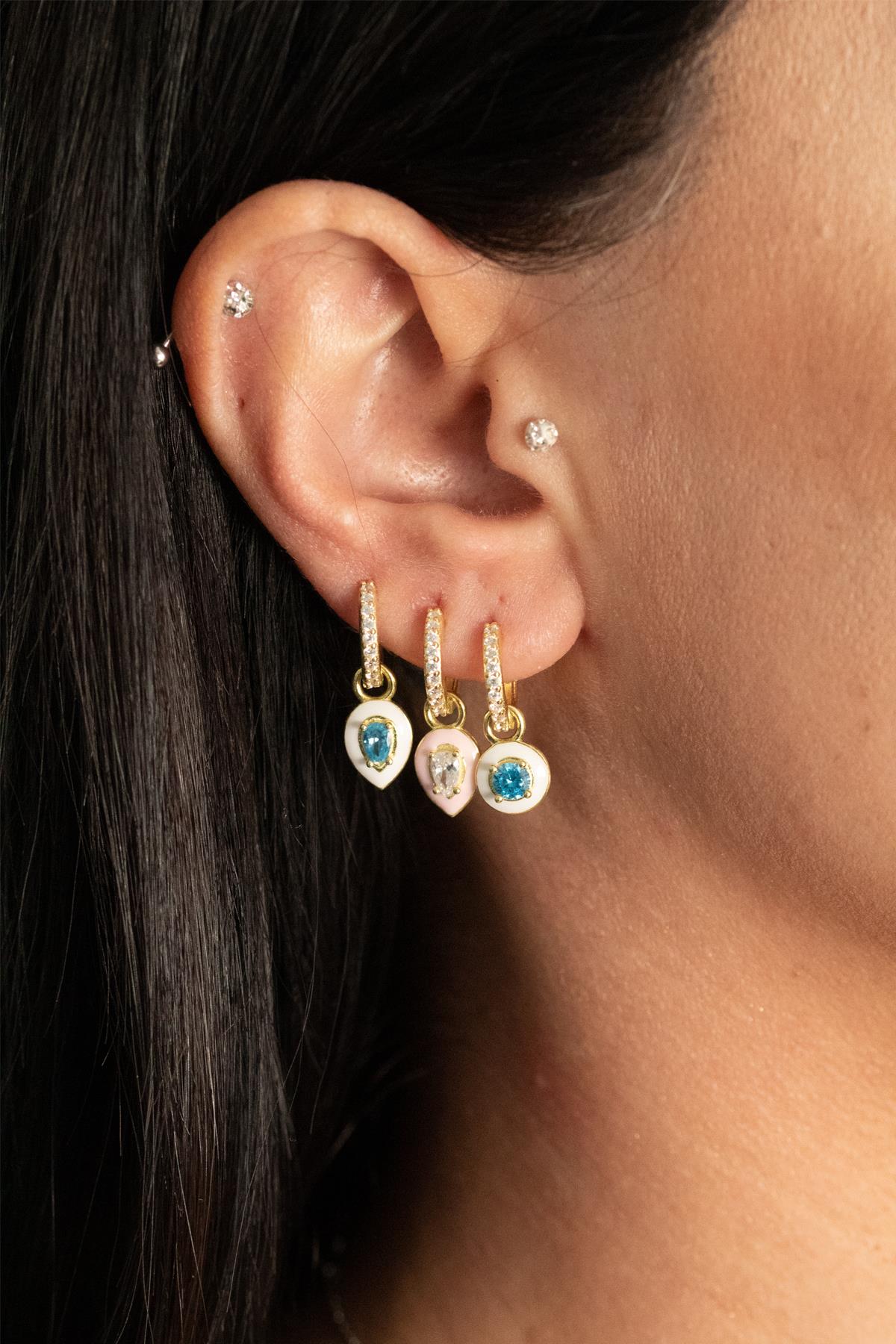 925 Ayar Gümüş Mineli Daire Tasarım Küpe 