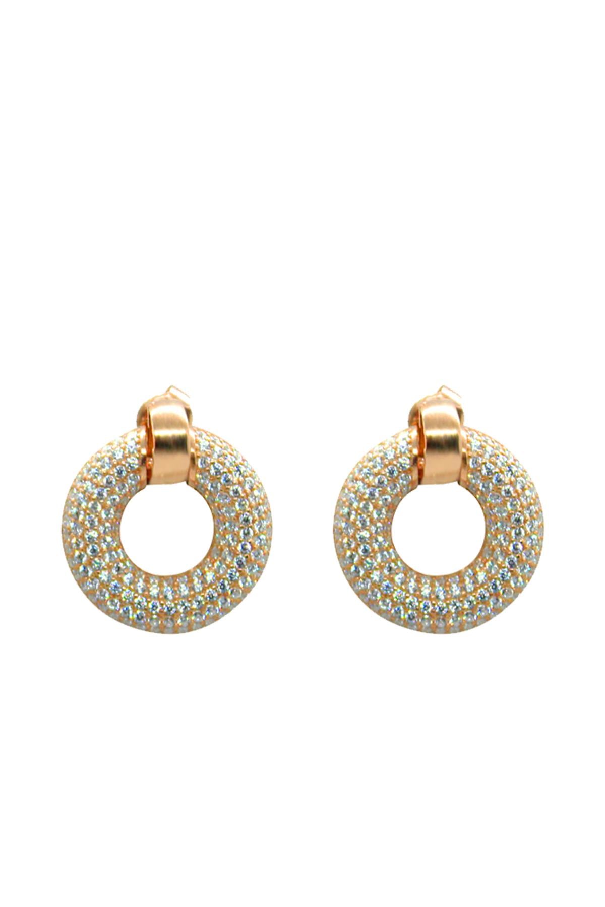 925 Ayar Gümüş Taş İşlemeli Yuvarlak Küpe