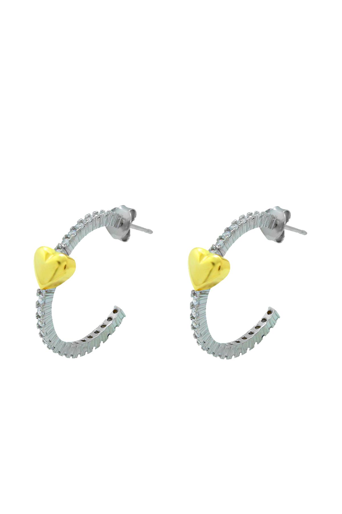 925 Ayar Gümüş Tam Tur Taşlı Kalp Küpe