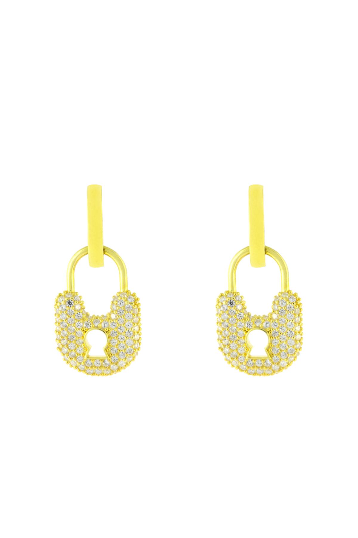 925 Ayar Gümüş Kilit Tasarım Küpe 