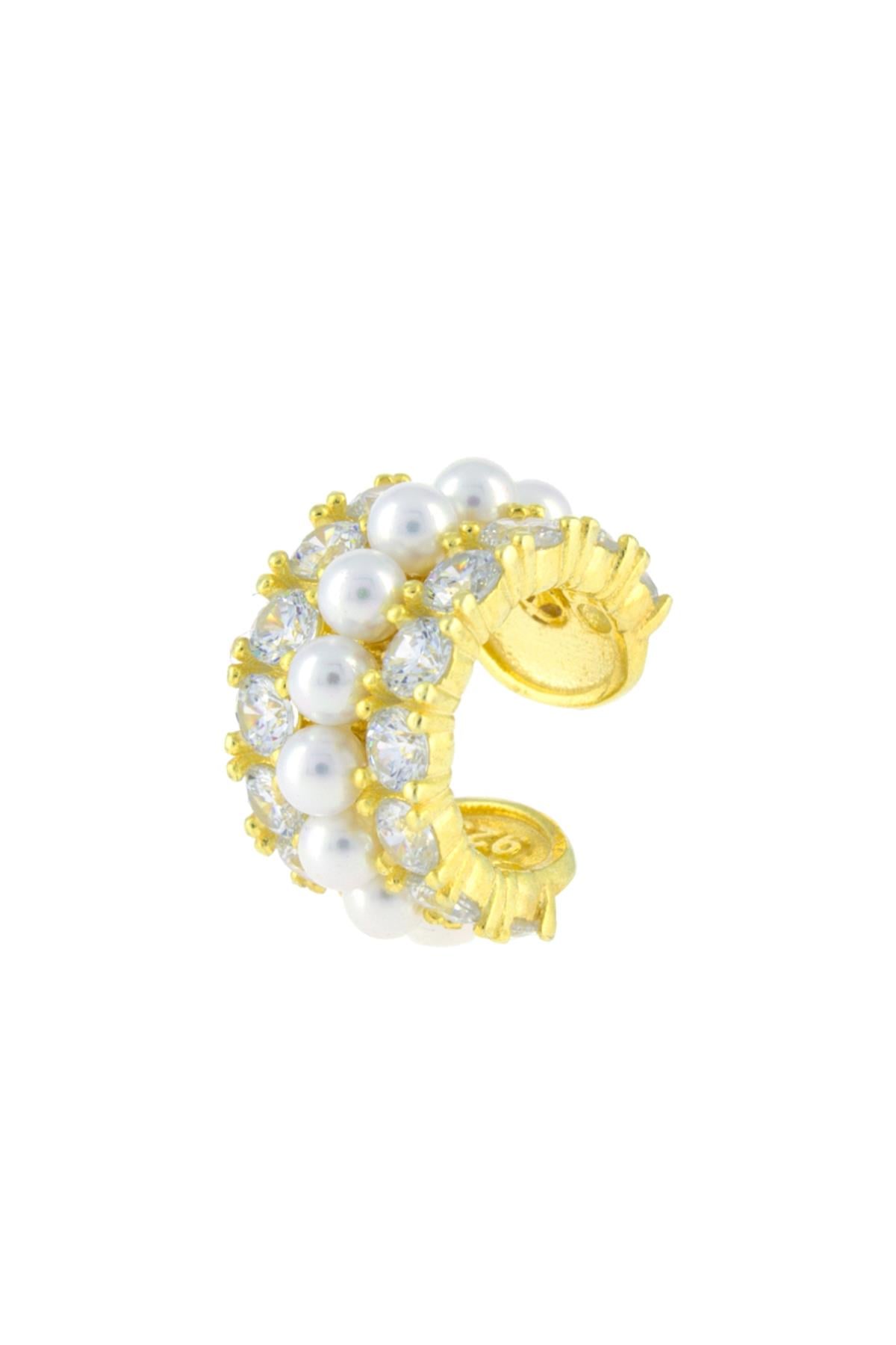 925 Ayar Gümüş İnci İşlemeli Kıkırdak Küpe