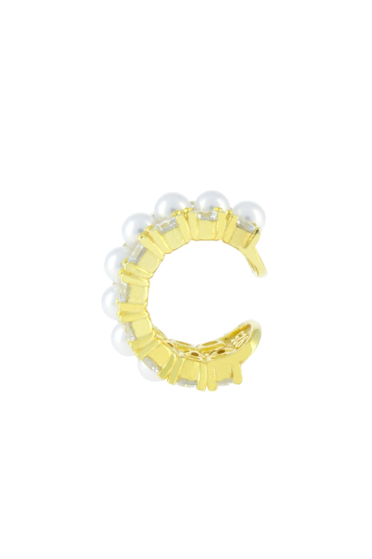 925 Ayar Gümüş İnci İşlemeli Kıkırdak Küpe