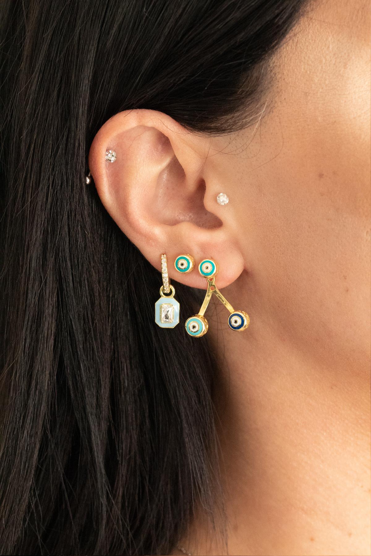 925 Ayar Gümüş Mineli Geometrik Tasarım Küpe 