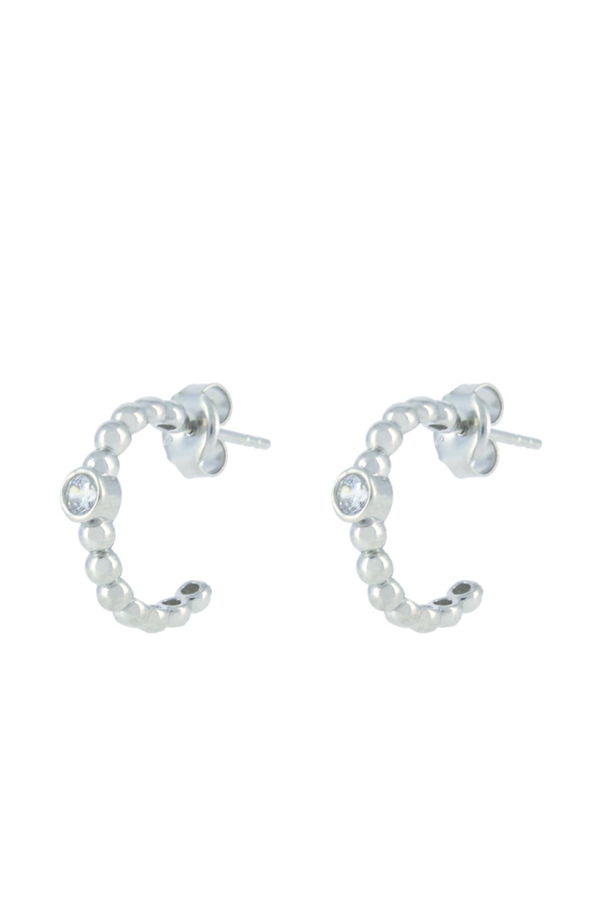 925 Ayar Gümüş Tek Taş Dairesel Tasarım Kanca Küpe 