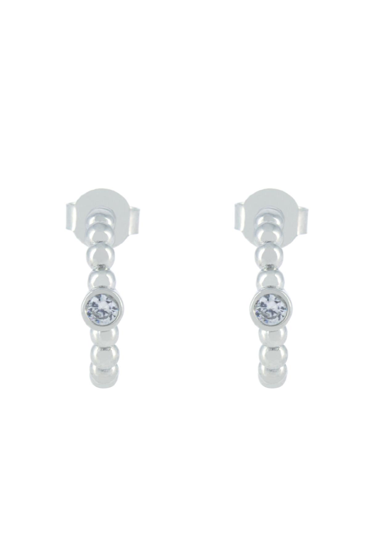 925 Ayar Gümüş Tek Taş Dairesel Tasarım Kanca Küpe 