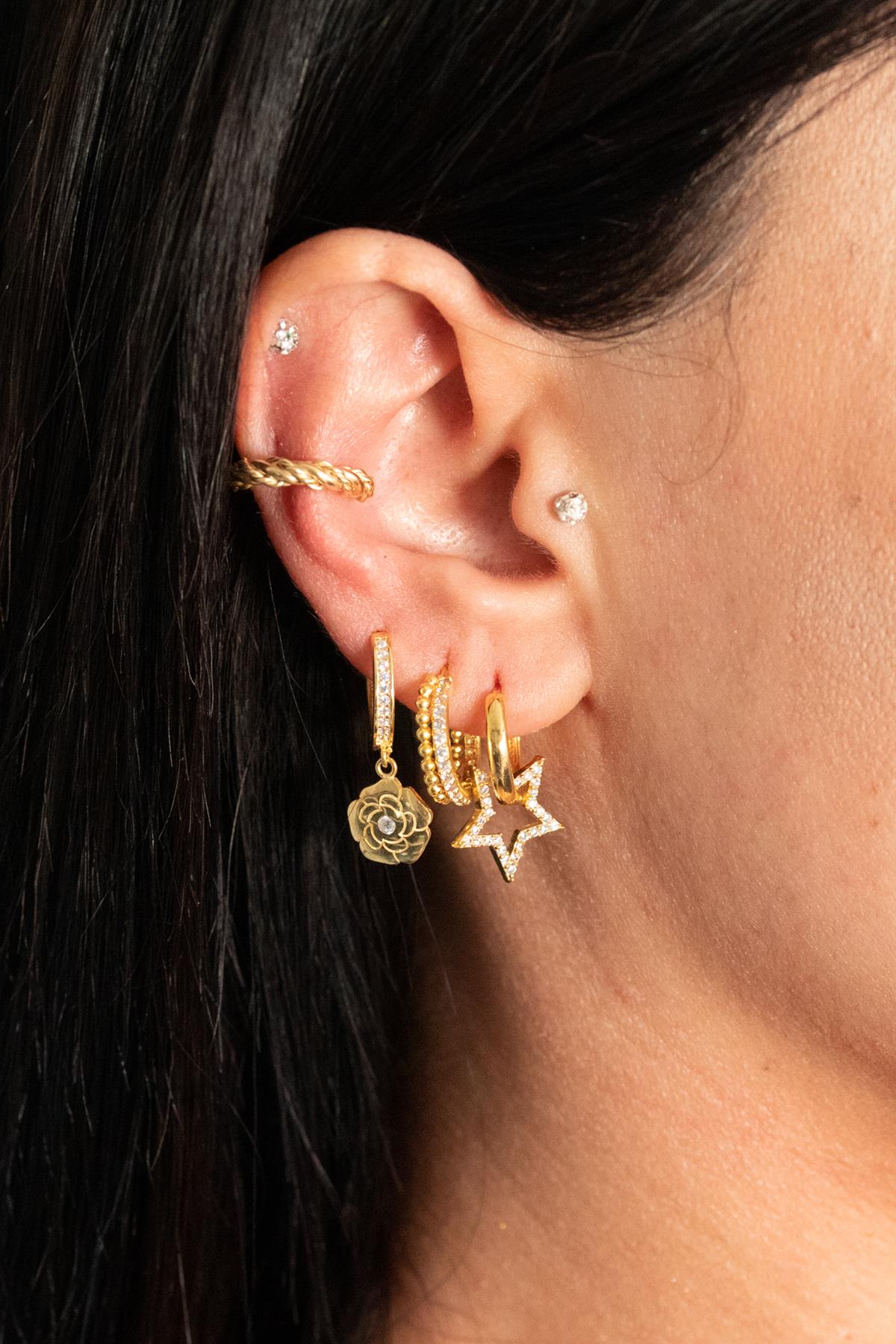 925 Ayar Gümüş Sıra Taşlı Halka Küpe