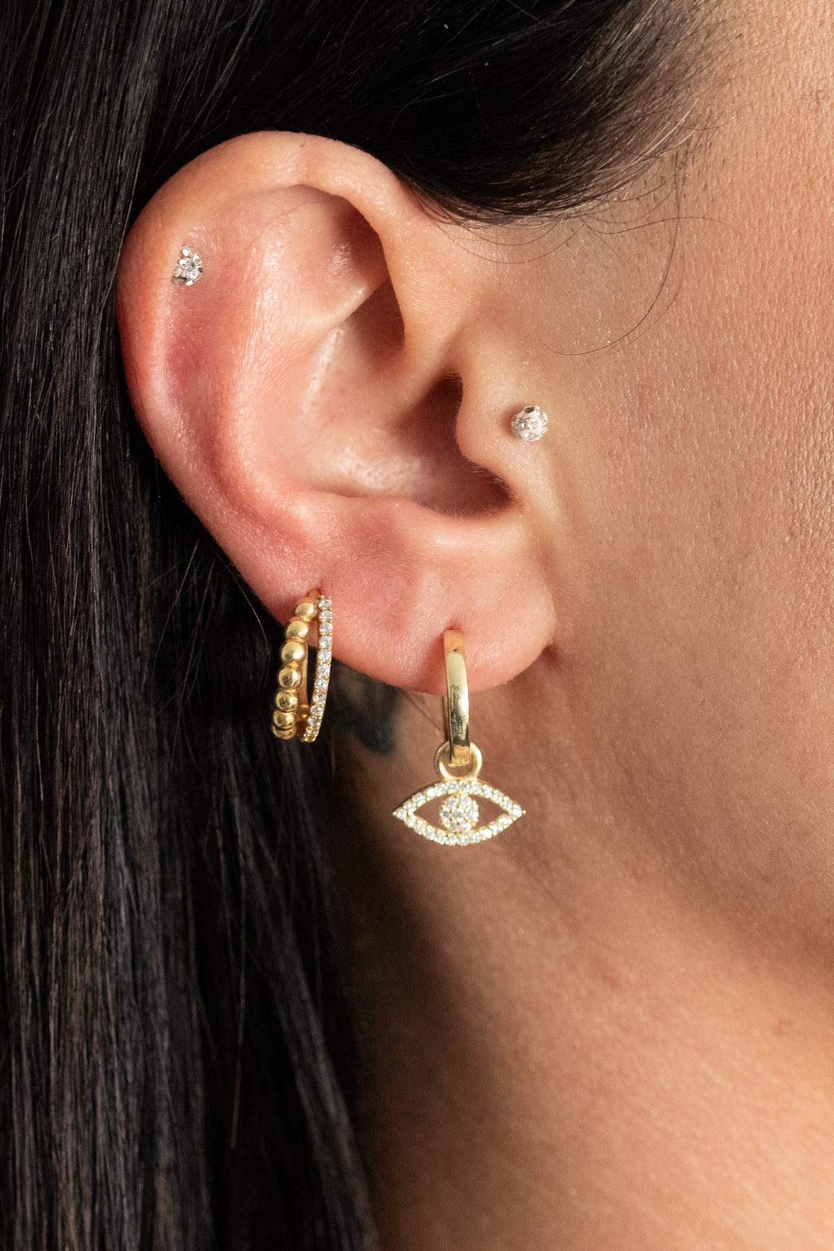 925 Ayar Gümüş Taşlı Göz Detay Sallantılı Küpe