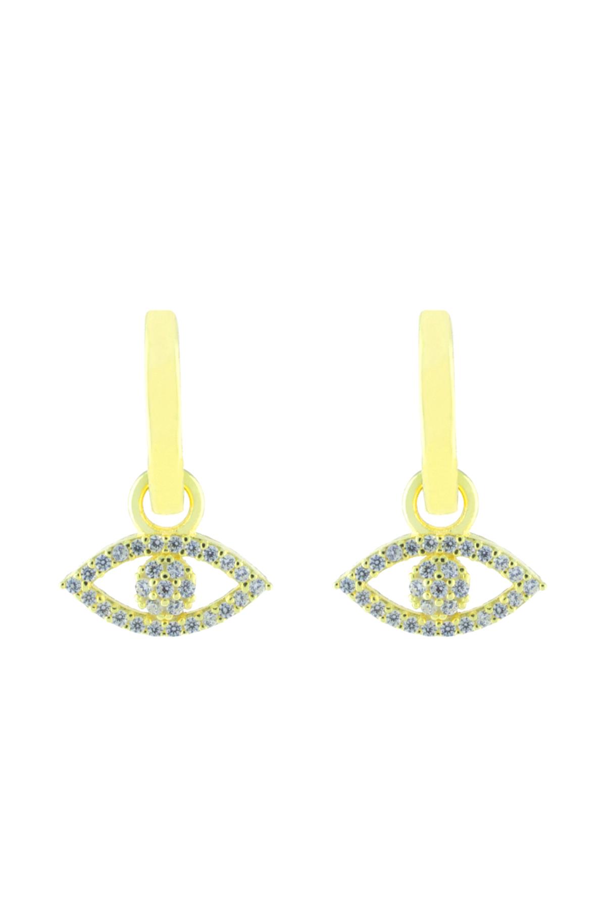 925 Ayar Gümüş Taşlı Göz Detay Sallantılı Küpe