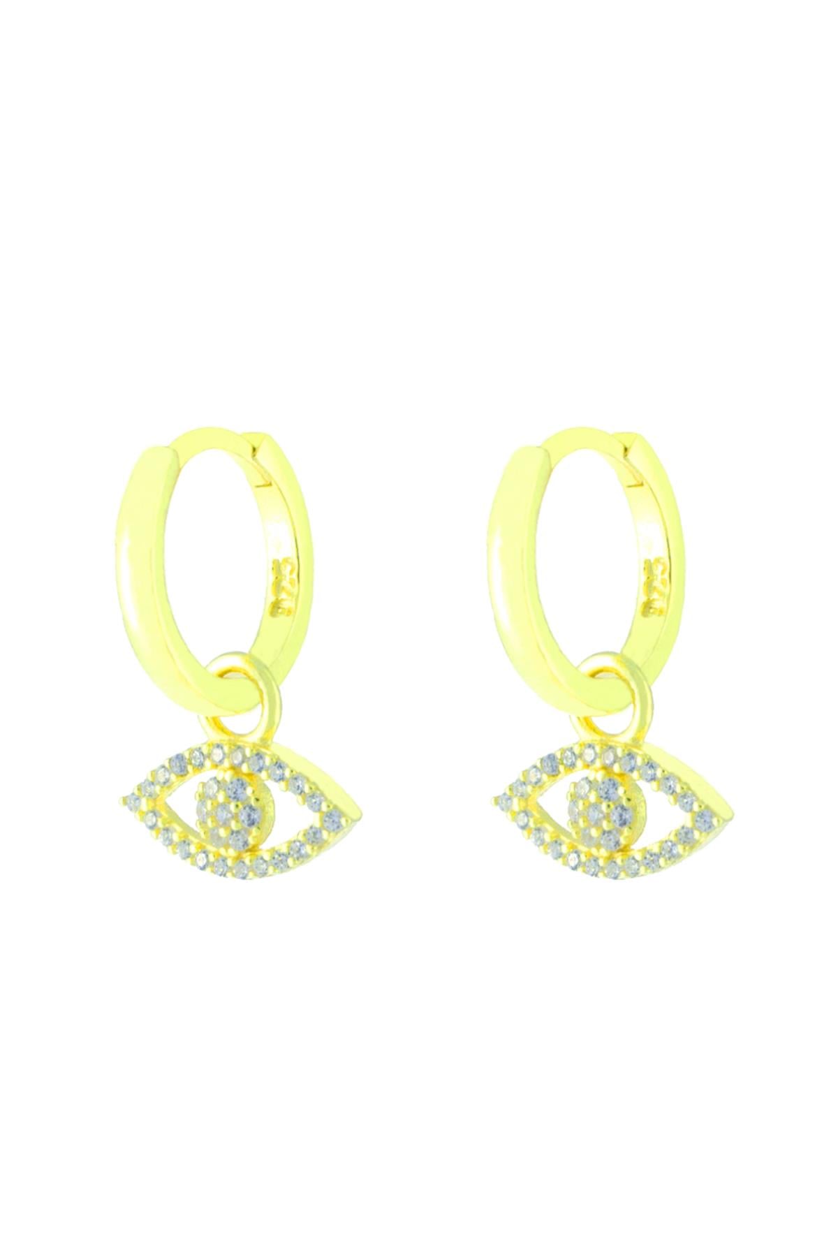 925 Ayar Gümüş Taşlı Göz Detay Sallantılı Küpe