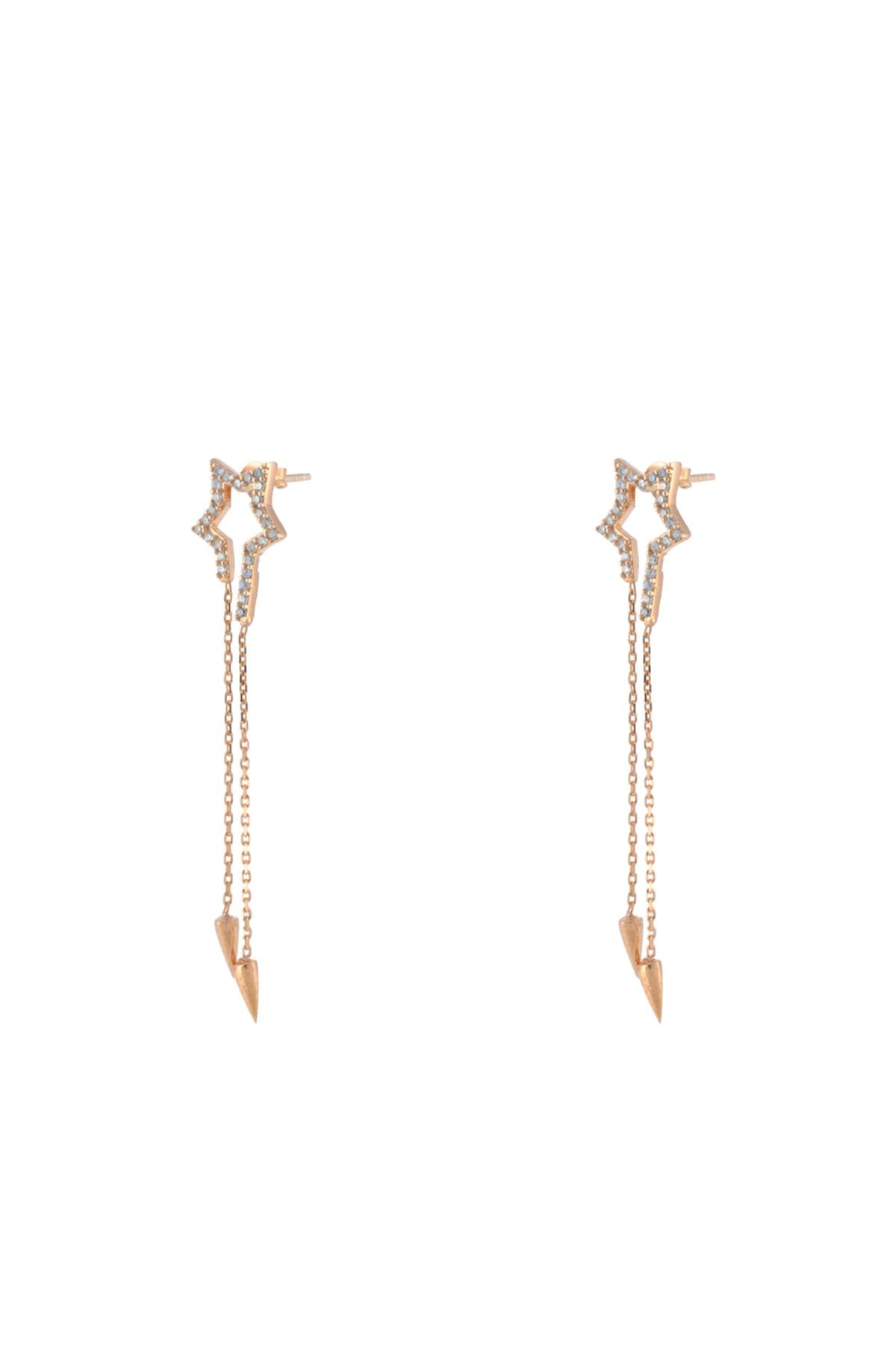 925 Ayar Gümüş Yıldız Detaylı Zincir Küpe 