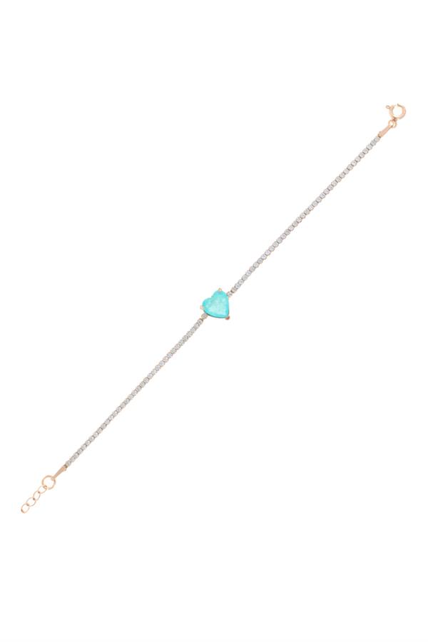 925 Ayar Gümüş Renkli Kalp Detay Su Yolu Bileklik 