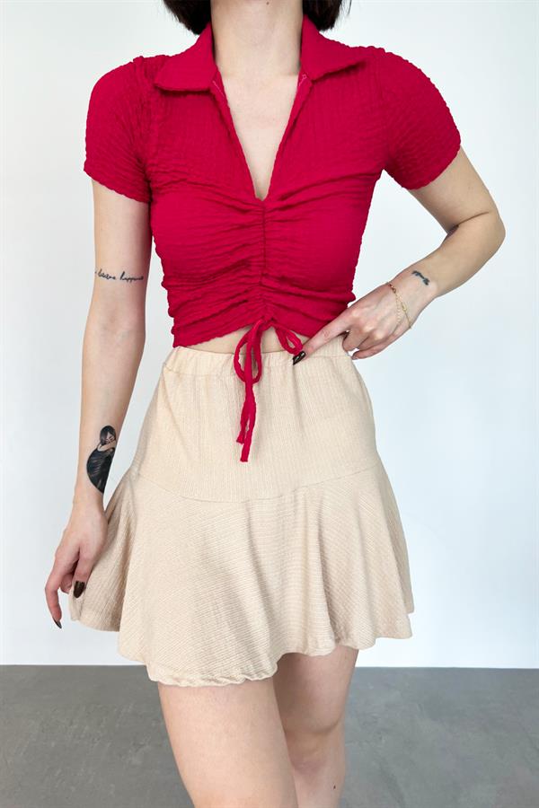 Göbek Dekolteli Bürümcük Kumaş Bluz